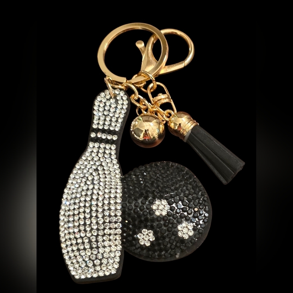 Elegant Black and Gold Bowling Bag Charm Keychain